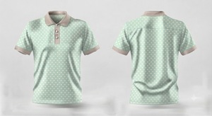 เสื้อโปโลผู้ชายสีเขียวอ่อนลายจุด แขนสั้น ผ้าถัก ดีไซน์กระดุมลำลอง - Product Image 2