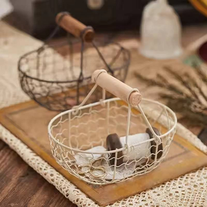 Metal Wire <b>Basket</b> with Wood Handle Decorative Serving <b>Basket</b> for Bread Food Fruit <b>Egg</b> Home Organizer Kitchen Storage Fruit Bins - Product Image 3