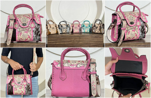 Bolsos de mano mini de cuero rosa con diseño floral de alta calidad al por mayor, nuevos bolsos de noche de cuero genuino para mujer, tipo bandolera y de hombro. - Product Image 3