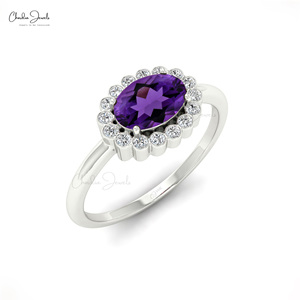 Trendy Products 0.72 Carats Amethyst Gemstone Halo <b>Ring</b> in 14k Fine Gold Diamond Partywear <b>Ring</b> from Popular Supplier - Product Image 2