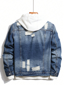 Spring Autumn New Trend Hip Hop <b>Men</b> <b>Denim</b> <b>Jacket</b> 100% Cotton Waterproof Breathable Fleece Casual Ripped Style <b>Men's</b> <b>Jacket</b> - Product Image 2