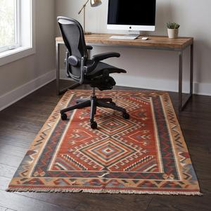 Tapis de sol moderne en laine tissée à la main, couleur unie orange rouille, antidérapant, à poils moyens, style kilim, tissage plat - Product Image 4