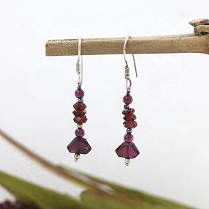 Natural Garnet Red Crystal Birthstone <b>Dangle</b> <b>Earrings</b> 925 Sterling <b>Silver</b> Handmade Gemstone Jewelry for Women - Product Image 2