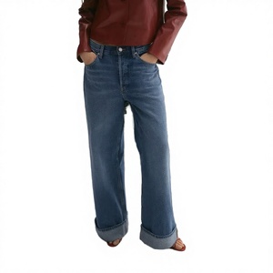 Wide Leg for Stone Wash 100% Cotton Women's Jeans High Quality Breathable Casual Women's Wear Custom Logo - Product Image 1