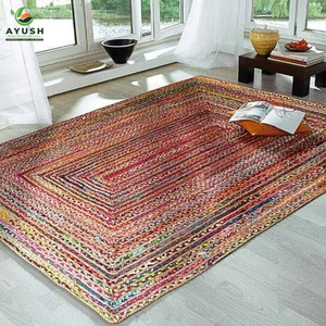 Alfombras rectangulares modernas de 160x230 cm hechas de yute trenzado a mano con algodón de colores, diseñadas a medida para la decoración de la sala de estar. - Product Image 3