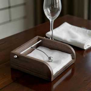 Tabletop napkin holder square box shape bamboo <b>wood</b> base steel rod <b>small</b> size modern dining <b>table</b> - Product Image 3