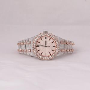 Montre de luxe pour femme en acier inoxydable avec cadran carré et diamants, mouvement mécanique, fermoir caché à bouton-poussoir, 40 mm, verre saphir ETA - Product Image 1