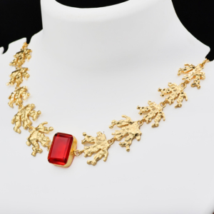 Collar Clásico Hecho a Mano con Baño de Oro de 18K para Mujer, con Colgante de Cuarzo Rojo Ovalado |   Joyería de Moda al por Mayor - Product Image 2