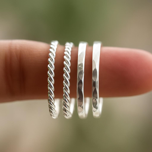 Sterling <b>Silver</b> Stackable <b>Ring</b> <b>Set</b> Handmade Minimalist Jewelry Collection Featuring Elegant Slim Bands Artisan Craftsmanship - Product Image 2