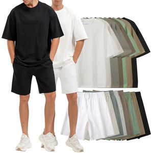 Ensembles décontractés pour hommes d'été, t-shirt à manches courtes uni, shorts, vêtements de rue, ensembles de sport, ensemble 2 pièces - Product Image 1