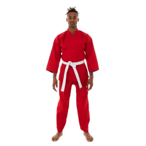 Uniforme de Karate Rojo para Hombre, 100% Algodón, Corte Regular para Adultos, Ropa Transpirable para Artes Marciales con Cinturón Blanco, Disponible para Venta en Línea - Product Image 1