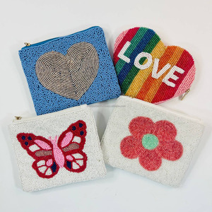 Blue Beaded Coin Purse with Heart Design Handmade Sequin Zipper Wallet <b>Bag</b> Mini Clutch Bead Embroidery <b>Gift</b> for Girls Women - Product Image 4
