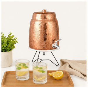 Classic Pure Copper Water Dispenser with <b>Tap</b> & Stand Handcrafted Hammered Copper Matka Ayurvedic Water Storage Pot for Home - Product Image 2
