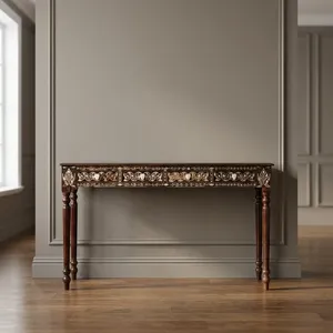 Mesa Consola de Madera Vintage, Hecha a Mano, Tallada, con Cuatro Cajones, Mueble Decorativo para Entrada o Pasillo, con Diseño de Incrustaciones Ornamentales - Product Image 1