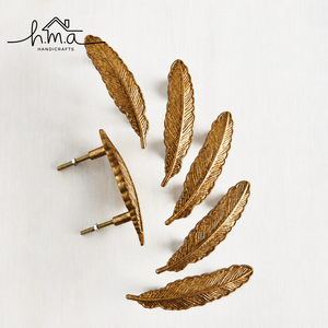 Handcrafted Feather Shape <b>Brass</b> Cabinet <b>Knob</b> <b>Antique</b> Gold Finish Decorative Drawer Pull Wardrobe <b>Door</b> Handle Furniture - Product Image 1
