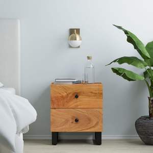 Mesita de Noche de Madera Natural y Negra con Diseño Elegante - Product Image 1