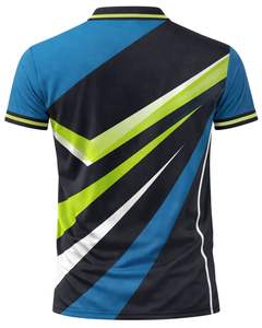 T-shirt de sport personnalisé pour homme, bleu, noir, lime, manches courtes, col en V, respirant, séchage rapide, entraînement athlétique, gym, course à pied, maillot - Product Image 2