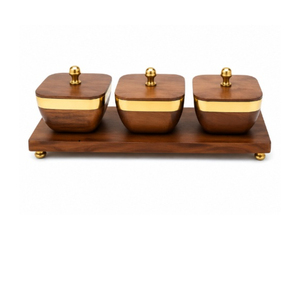 Ensemble de bols à dattes de luxe en acier inoxydable avec couvercle en bois et plateau de service, boîte à fruits secs et noix en métal pour la décoration du Ramadan, vente en gros - Product Image 2