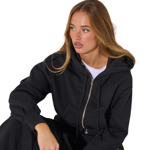 Sudadera con capucha y cremallera completa personalizada para mujer, forro polar, estilo casual urbano, fabricante y proveedor de ropa OEM personalizada - Product Image 3
