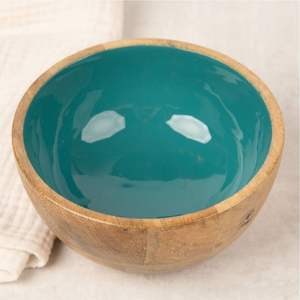 Bol à fruits rustique en bois avec revêtement émaillé brillant - Bol de service décoratif pour table, idéal pour les collations et les salades - Décoration en gros - Product Image 1