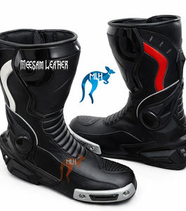 Bottes de moto en cuir pour hommes, design unique et tendance, qualité supérieure, doublure en mesh respirant, style course, ventilées, blanches - Product Image 1