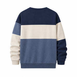 Sweat-shirt à col rond pour homme, couleur marine beige, à blocs de couleurs, manches longues, coupe classique, haut décontracté - Product Image 2