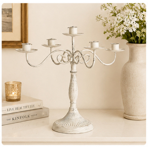 Candélabre en métal blanc antique à 5 bras, porte-bougie, centre de table shabby chic pour événements de mariage, vente en gros, décoration intérieure - Product Image 4