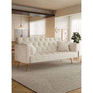 Divano Letto Convertibile Americano Retrò da 71 Pollici in Velluto Beige con Funzione Letto a Scomparsa per Soggiorno, Camera da Letto o Ufficio di Piccole Dimensioni - Product Image 2