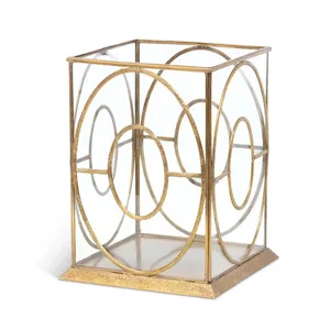 <b>Brass</b> Geometric <b>Lantern</b> Home Decoration Durable Metal Candle Holder Contemporary Design - Product Image 1