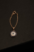 Pendentif floral en diamant rond 0,24 carats avec pierre précieuse bleue en or rose 14 carats, bijou botanique délicat pour femme et idéal pour offrir