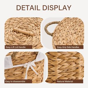 Cesto Portabiancheria Rotondo in Giacinto d'Acqua Naturale Intrecciato da 145L con Coperchio, Eleganti Cesti Portabiancheria Rotondi in Vimini - Product Image 3