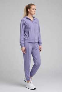 Conjunto deportivo de sudadera con capucha y pantalones largos para mujer, color morado liso, con cremallera. - Product Image 6