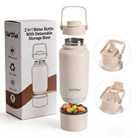 Nouvelle conception, bouteille d'eau en acier inoxydable 32 oz 2-en-1 avec compartiment, bouteille d'eau à double paroi isolée avec étui de rangement