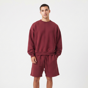 <b>Men's</b> Cotton Two Piece Sweatshirt Set Crew Neck Loose Fit Casual Oversize Fleece Baggy Drop Shoulder <b>Sweat</b> <b>Shorts</b> Set <b>Men</b> - Product Image 1
