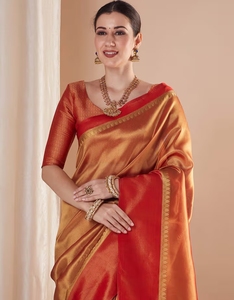 KV <b>Red</b> Woven Traditional Silk Reversible Designer Saree with Unstitched <b>Blouse</b> for Wedding Party & Diwali - Product Image 1
