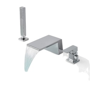 Rubinetto <span class=keywords><strong>per</strong></span> vasca a cascata moderno cromato nero opaco, montaggio su piano a 3 fori, con doccetta estraibile <span class=keywords><strong>per</strong></span> vasca e doccia - Product Image 1