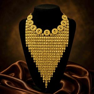 Collar árabe de oro laminado de 14K, 18K, 24K al por mayor, con diseño de monedas en cascada y azulejos geométricos, joyería nupcial árabe de oro. - Product Image 2