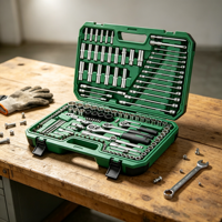 Ensemble d'outils Lucky de 150 pièces, kit de clés à douilles mécaniques professionnelles, en acier chromé, poli miroir, pour l'entretien automobile et de garage