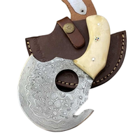 Cuchillo Ulu de Acero de Damasco Hecho a Mano Personalizado, Hacha para Pizza, Cuchillo de Bolsillo con Mango de Hueso de Camello Premium, Cuchillo de Caza Forjado a Mano con Funda