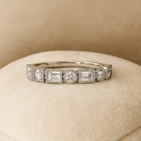 Bague demi-éternité géométrique en argent sterling 925 de haute qualité et or 14 carats avec moissanite taille baguette certifiée IGI pour mariage et fête