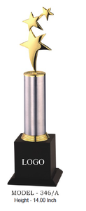 Trophée écologique en argent avec base en colonne plaquée métal à trois étoiles, logo imprimé UV, gravure, récompense sportive, modèle 346 ABC - Product Image 3