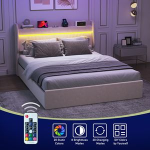 Letto Matrimoniale con Luci LED, Testiera Imbottita in Velluto con Ricarica USB e 4 Cassetti, Letto Imbottito con Piattaforma e Illuminazione LED - Product Image 4