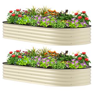 2 Pezzi Letti di Coltivazione Rialzati Zincati Bianco Crema 2,13m x 0,91m x 0,30m con Pali Metallici per Piante, per Giardinaggio e Forniture da Giardino - Product Image 1
