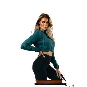 Offres Spéciales Sweat à capuche court à manches longues pour femmes Pull d'entraînement de fitness respirant avec techniques imprimées anti-rétrécissement personnalisables - Product Image 2