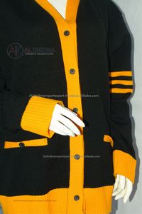Black <b>Yellow</b> Gold V Neck Solid Color Cardigan Sweater Unisex Button Front Machine Knitted Acrylic Wool Autumn School Uniform - Product Image 4