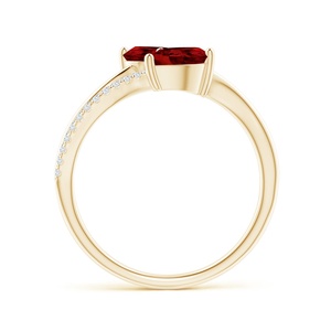 Bague Bypass à Deux Pierres en Or Massif 14K avec Grenat Rouge Naturel Taillé Poire et Diamants Pavés – Qualité Supérieure - Product Image 2