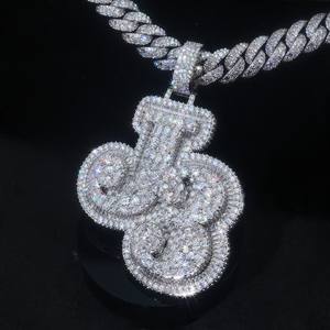 Pendentif personnalisé Hip Hop pour homme, serti de diamants de laboratoire et de moissanite VVS, en argent sterling 925, avec initiale ou nom - Product Image 1