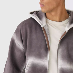 Oversized <b>Hooded</b> <b>Zip</b>-Up Sweatshirt Men's Gradient Color Fleece Casual Autumn Style Regular Sleeve Knitted Dip Dye Design - Product Image 3