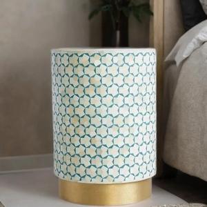 Mesa de Cajones con Incrustaciones de Hueso de ILAHI, Diseño Moderno con Detalles de Ágata, Almacenamiento de Tres Niveles, Mueble Portátil para el Hogar - Product Image 3