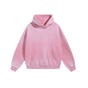 Sweat-shirt à capuche rose surdimensionné unisexe, décontracté, en coton French Terry, avec poche, longueur standard, pour l'automne - Product Image 3